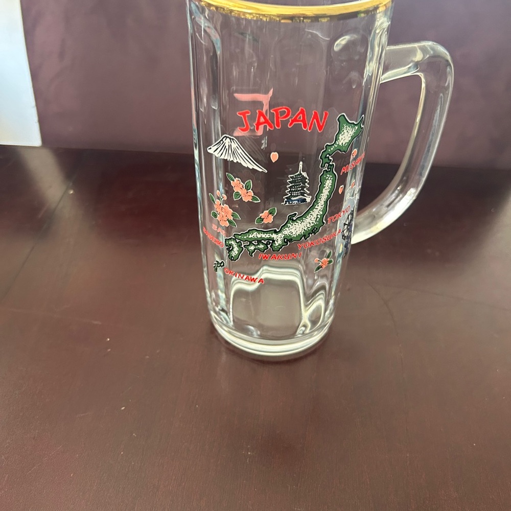 Japan Themed Glass Mug with Gold Rim